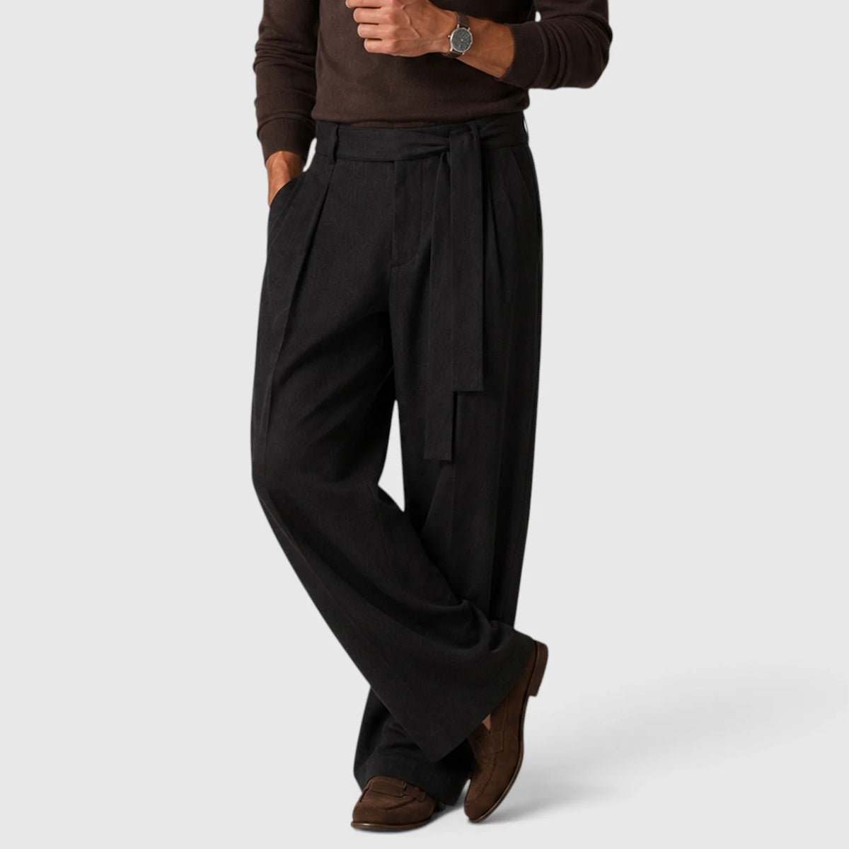 Relaxed Belted Trousers – Black