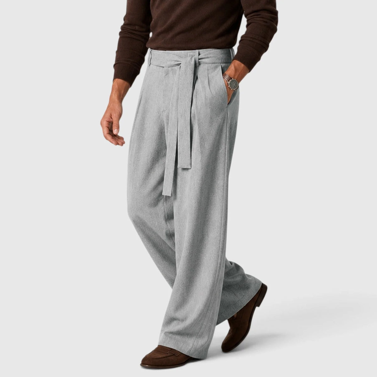 Relaxed Belted Trousers – Grey