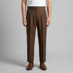 Pleated Straight Leg Trousers – Brown