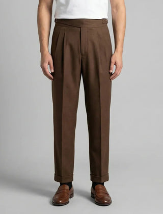 Pleated Straight Leg Trousers – Brown