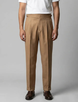 Pleated Straight Leg Trousers – Caramel