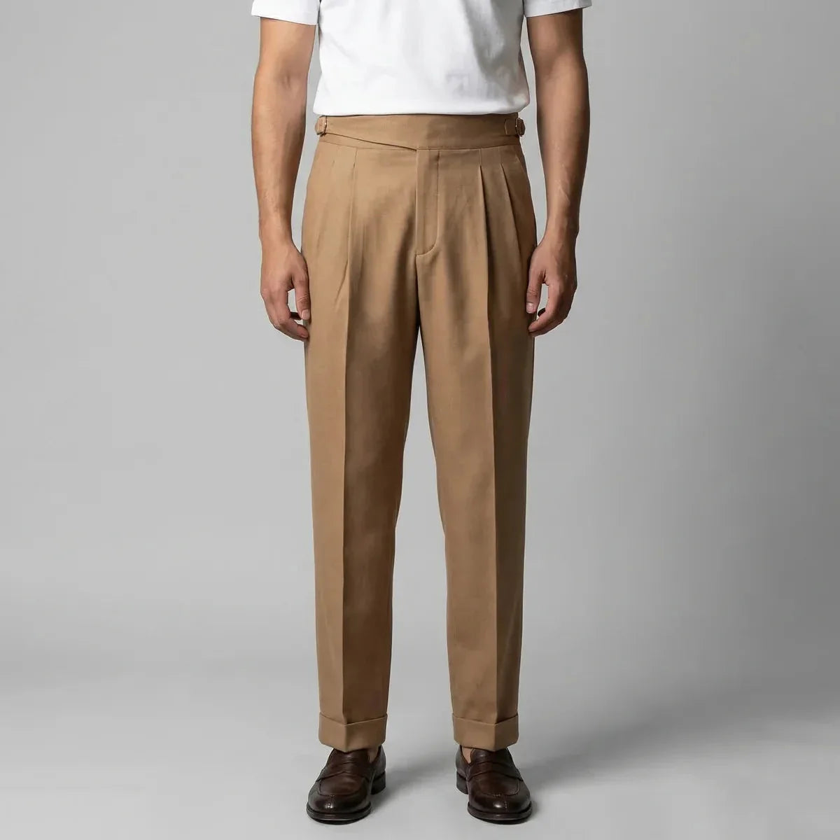 Pleated Straight Leg Trousers – Caramel
