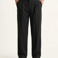Relaxed Wide-Leg Trousers – Black