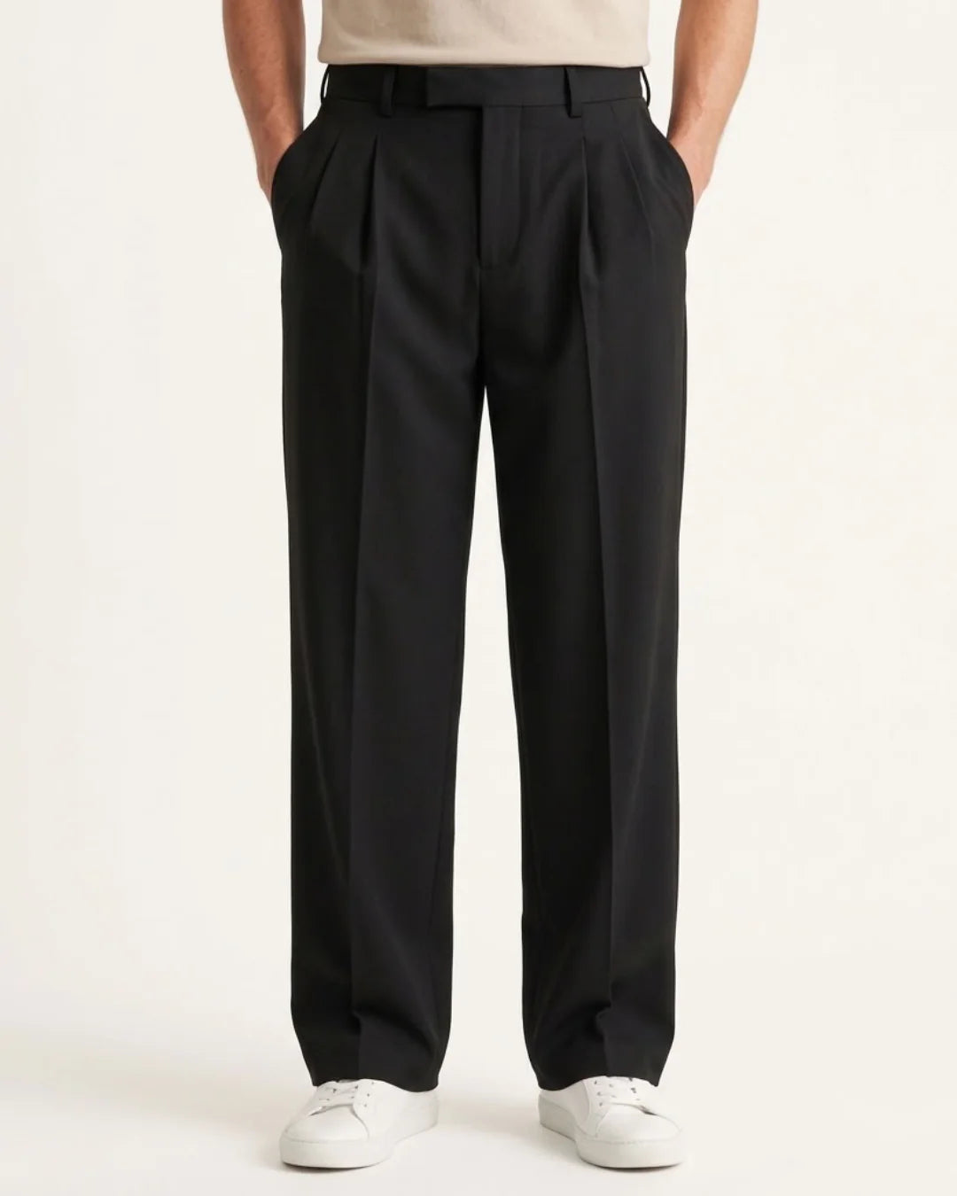 Relaxed Wide-Leg Trousers – Black