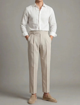Tailored Single Pleat Trousers – Beige