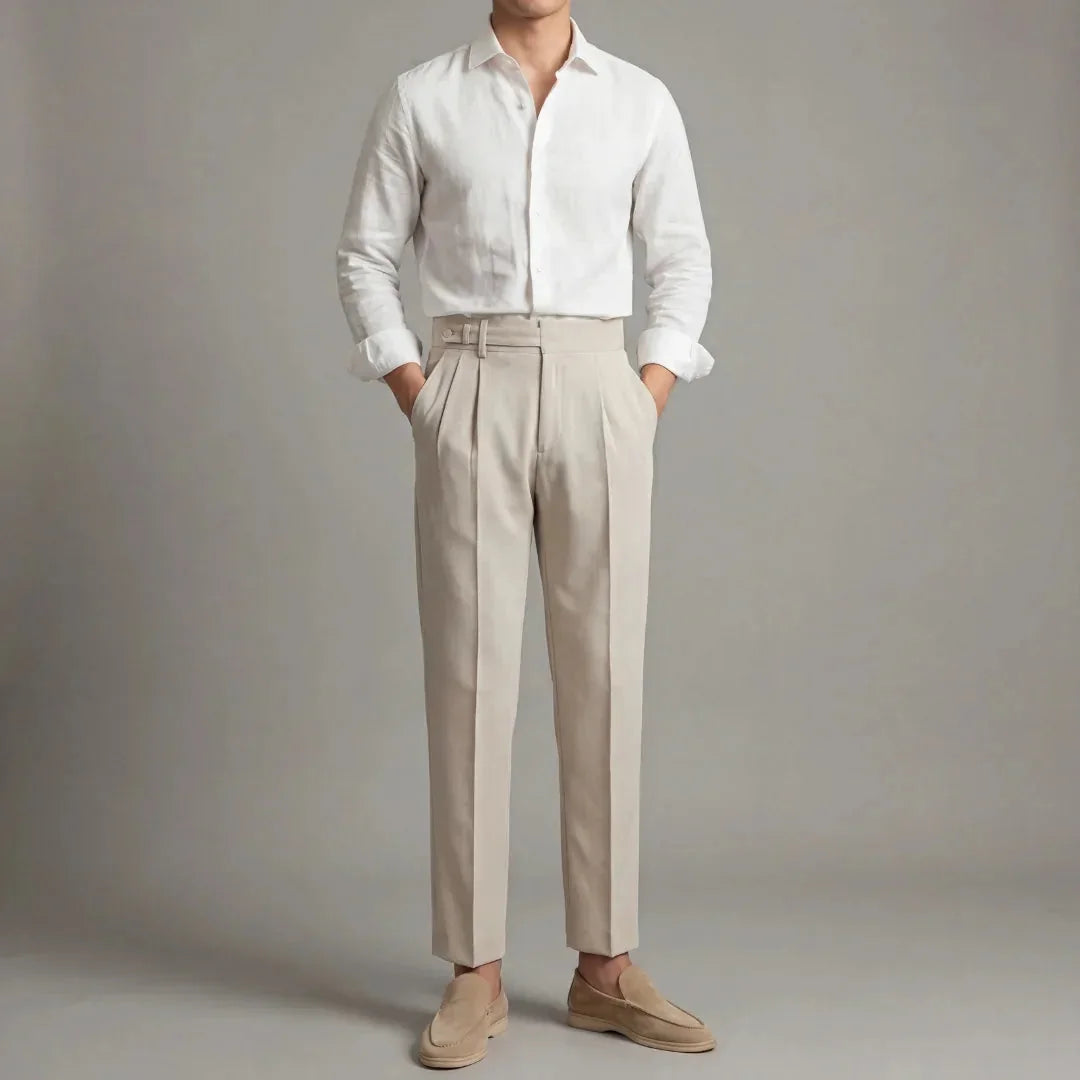 Tailored Single Pleat Trousers – Beige