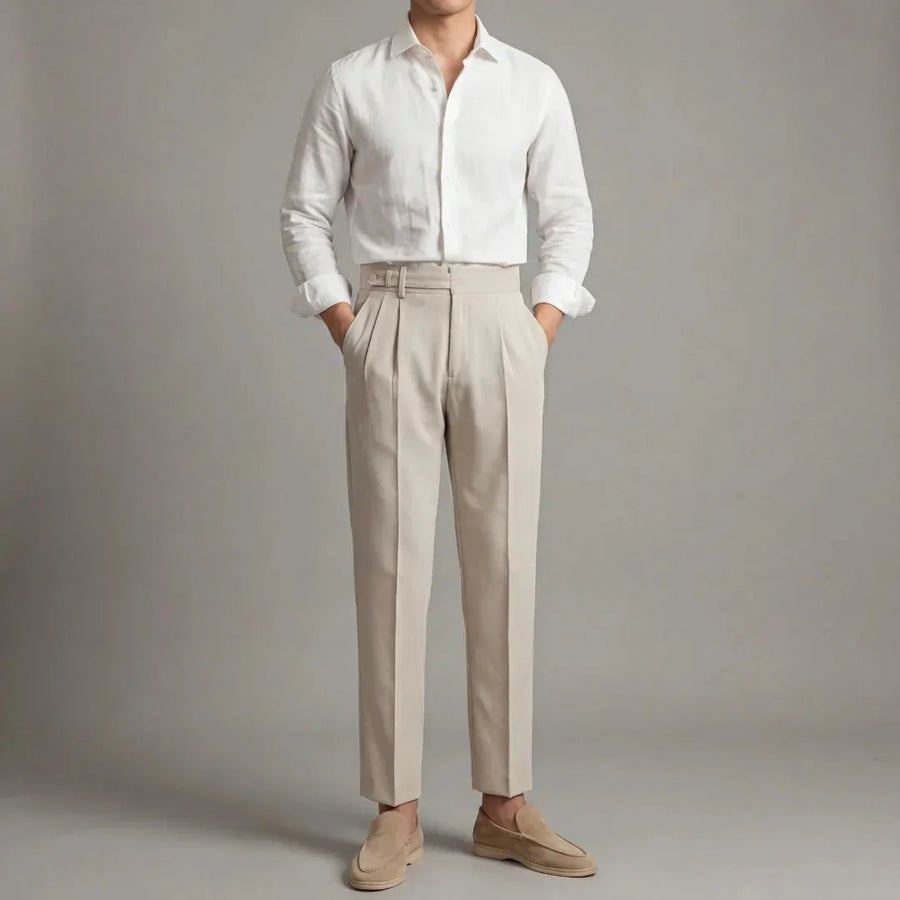 Tailored Single Pleat Trousers – Beige