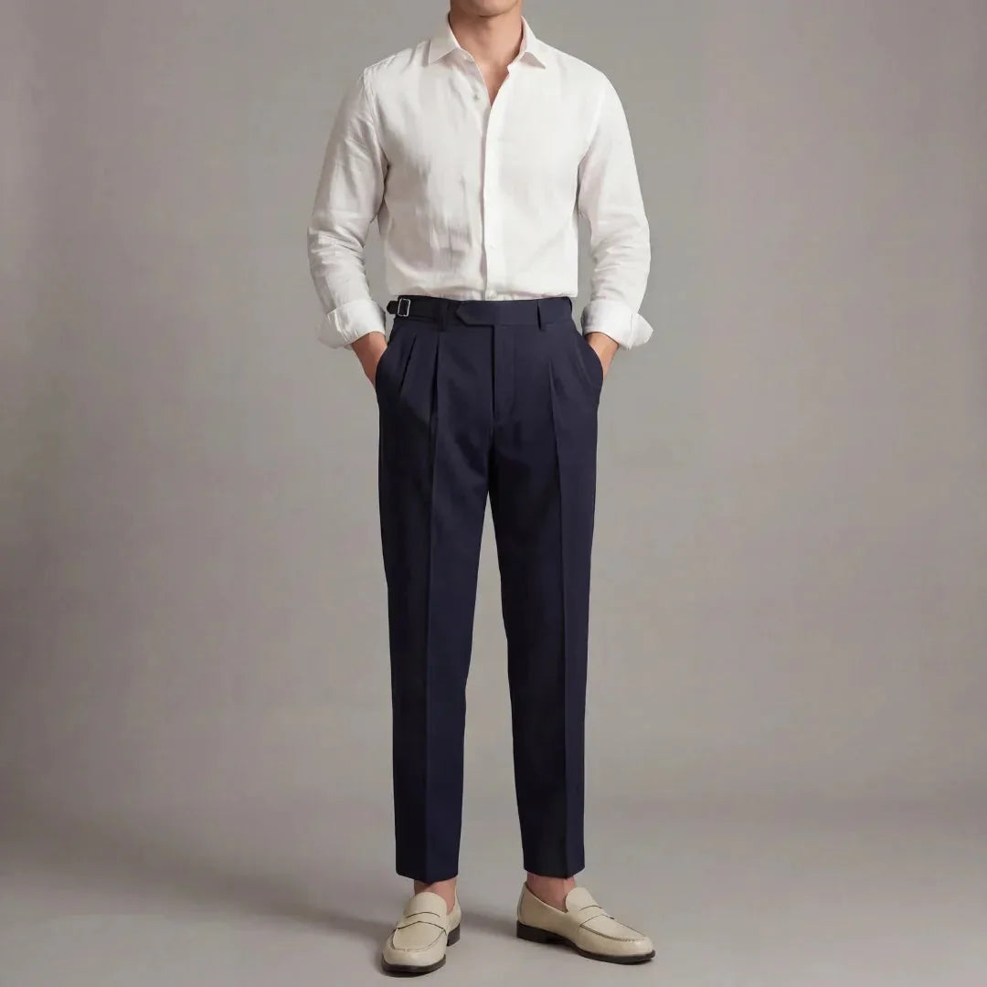 Tailored Single Pleat Trousers – Navy
