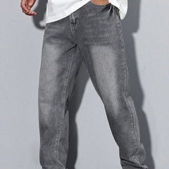 Straight Leg Denim Jeans – Washed Grey