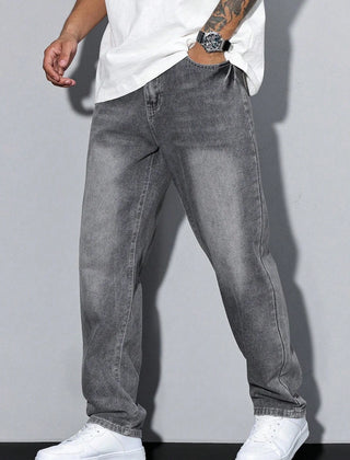 Straight Leg Denim Jeans – Washed Grey
