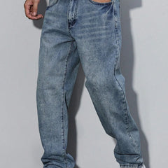 Straight Leg Denim Jeans – Washed Blue