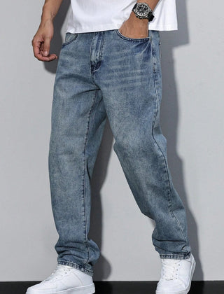 Straight Leg Denim Jeans – Washed Blue