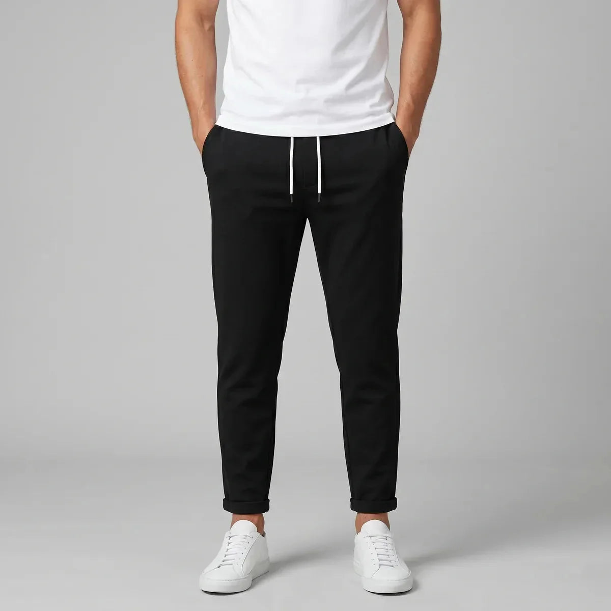 Drawstring Slim Fit Trousers – Black