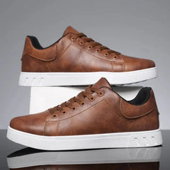 White Sole Lace-Up Sneakers – Brown