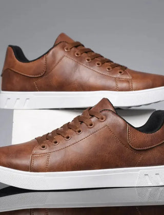 White Sole Lace-Up Sneakers – Brown