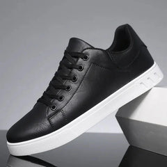 White Sole Lace-Up Sneakers – Black