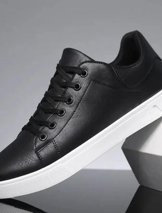 White Sole Lace-Up Sneakers – Black