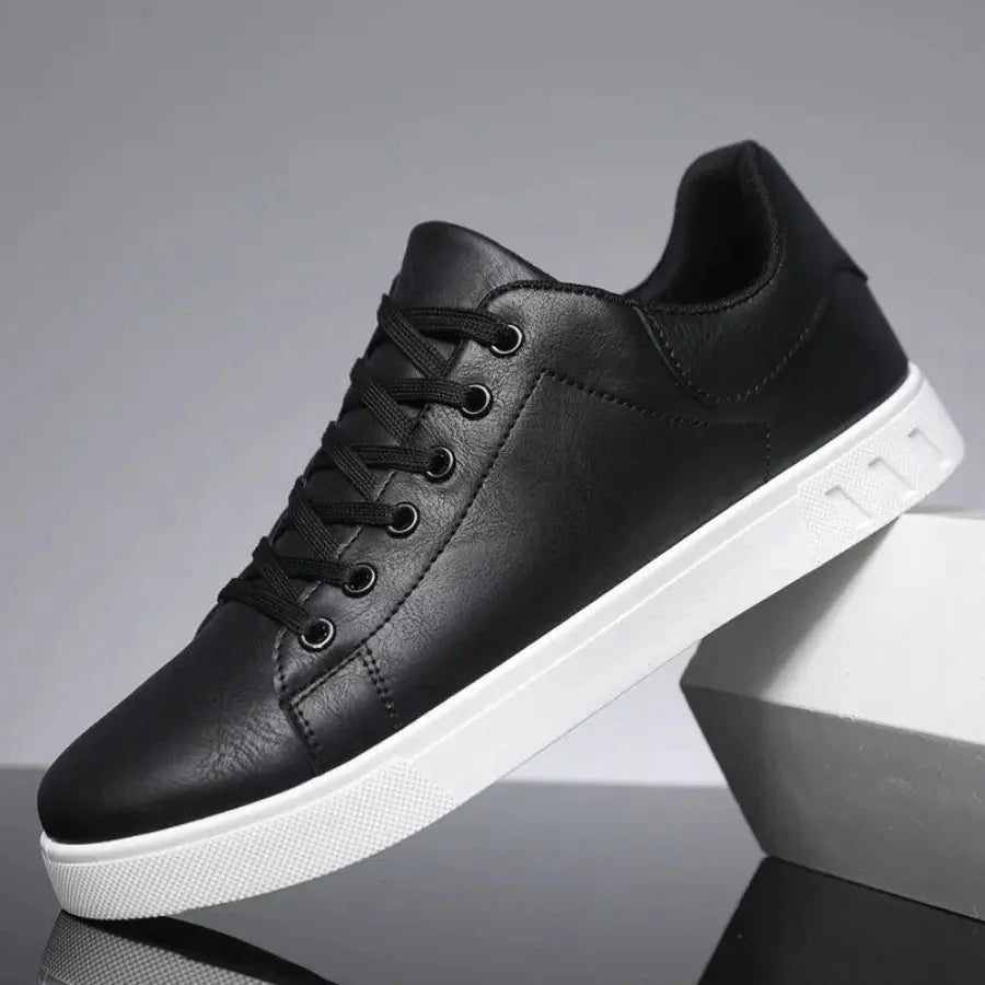 White Sole Lace-Up Sneakers – Black