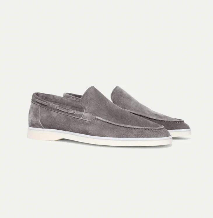 Suede Slip-On Loafers – Light Grey