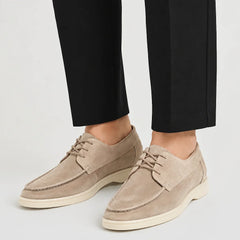 Lace-Up Low-Cut Loafers – Beige