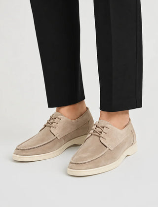 Lace-Up Low-Cut Loafers – Beige