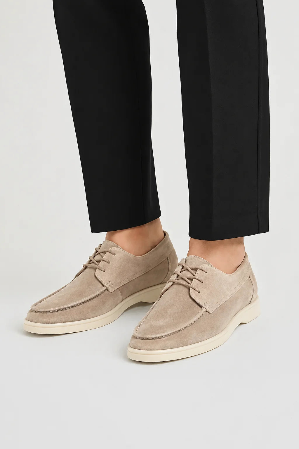 Lace-Up Low-Cut Loafers – Beige