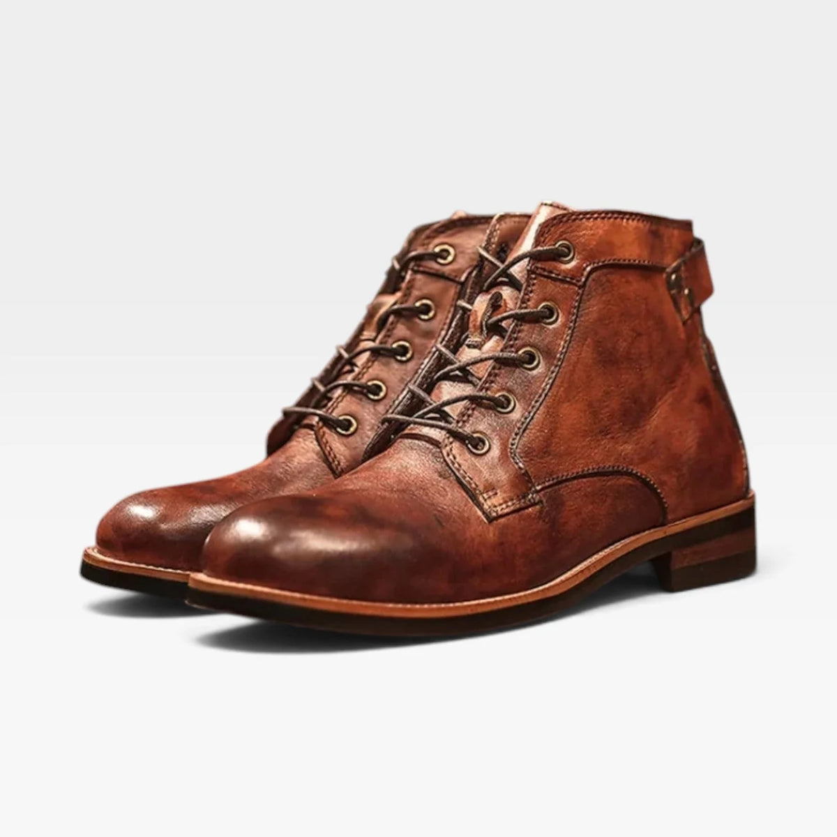 Lace-Up Buckle Ankle Boots – Brown