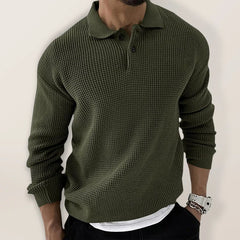 Slim Fit Lapel Collar Jumper – Olive Green