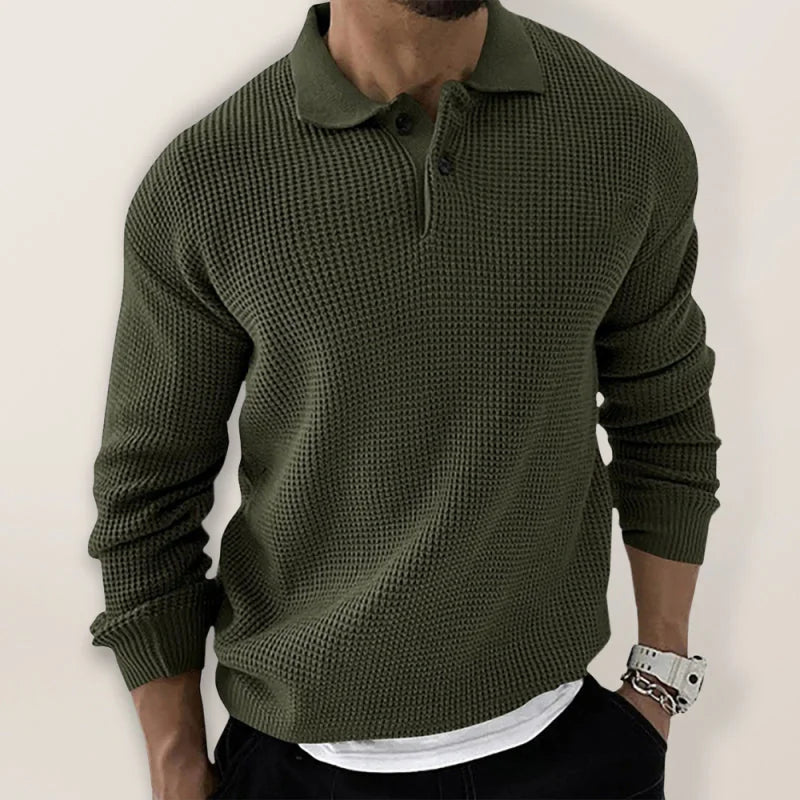 Slim Fit Lapel Collar Jumper – Olive Green