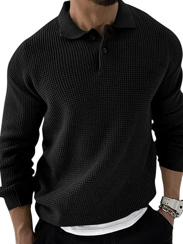 Slim Fit Lapel Collar Jumper – Black