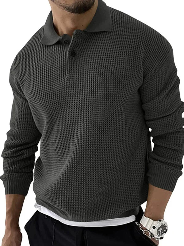 Slim Fit Lapel Collar Jumper – Charcoal Grey