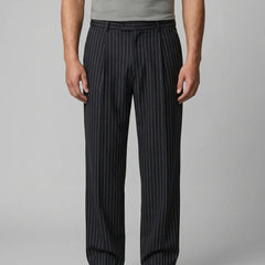 Pinstripe Wide Leg Trousers – Black