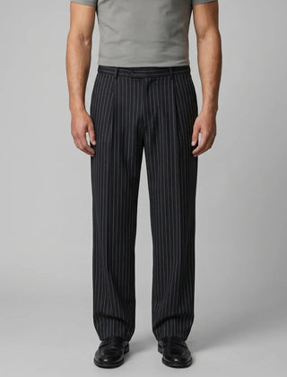 Pinstripe Wide Leg Trousers – Black