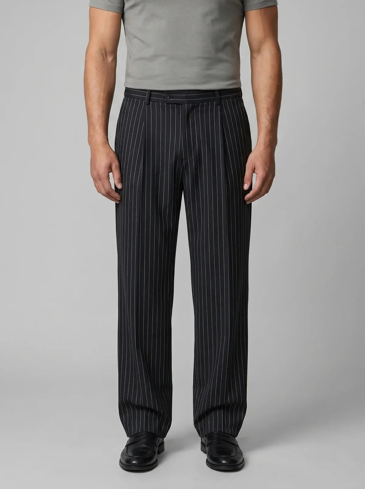 Pinstripe Wide Leg Trousers – Black